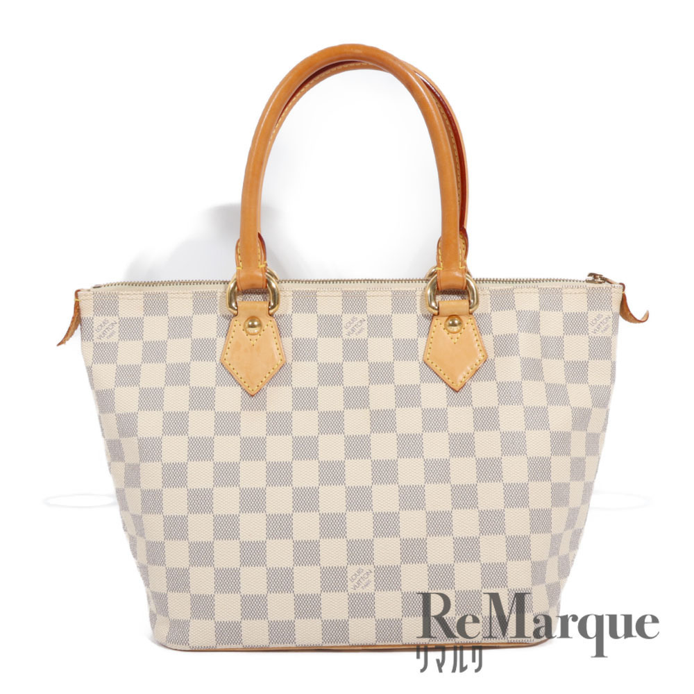 LOUIS VUITTON Damier Azur White Saleya White Handbag Tote Bag Canvas Leather